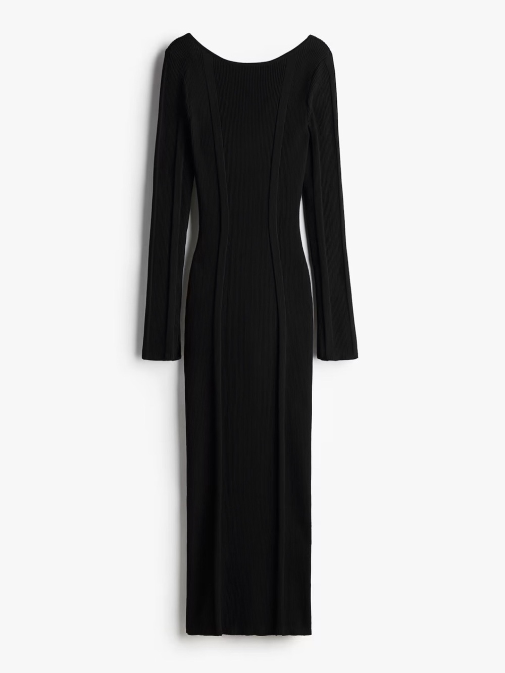 Long Sleeve Black Ribbed Maxi Dress
